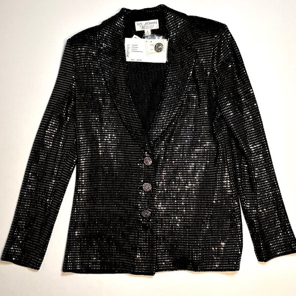 NWT St. John Evening 4-Piece Black Sequin Suit– Jacket, Pants, Skirt, Insert - Picture 2 of 9